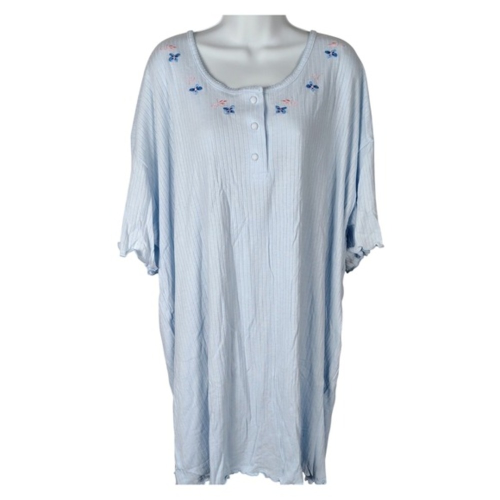 Intimates Blue Ribbed Floral Henley Nightgown vintage 90's‎ coquette soft girl